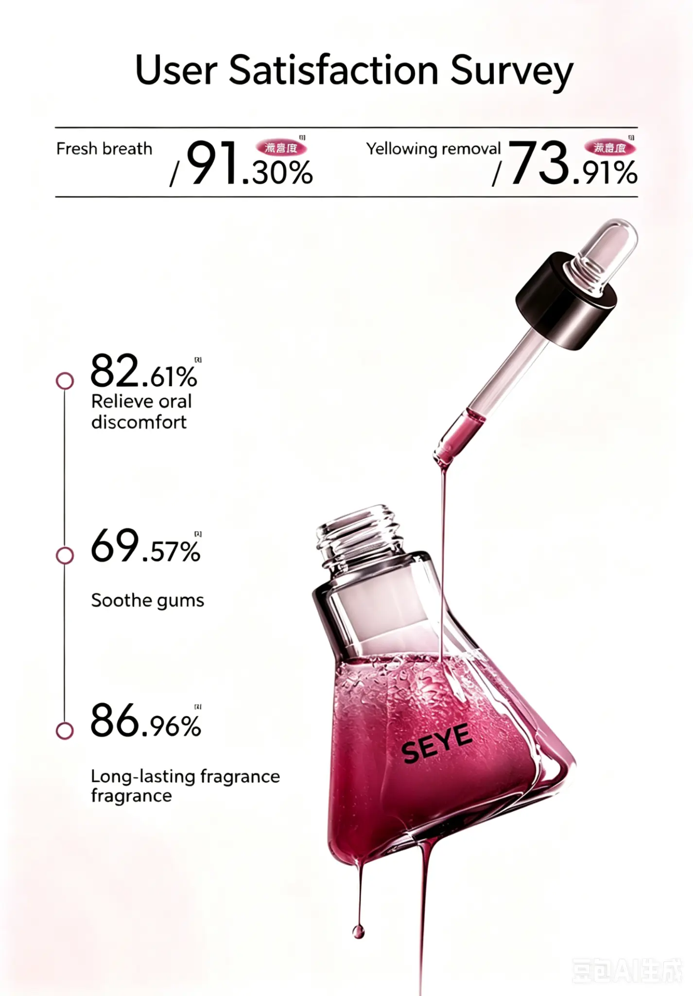 SEYE Oral Essence — User Satisfaction Survey: 91.30% Fresh Breath, 73.91% Yellowing Removal